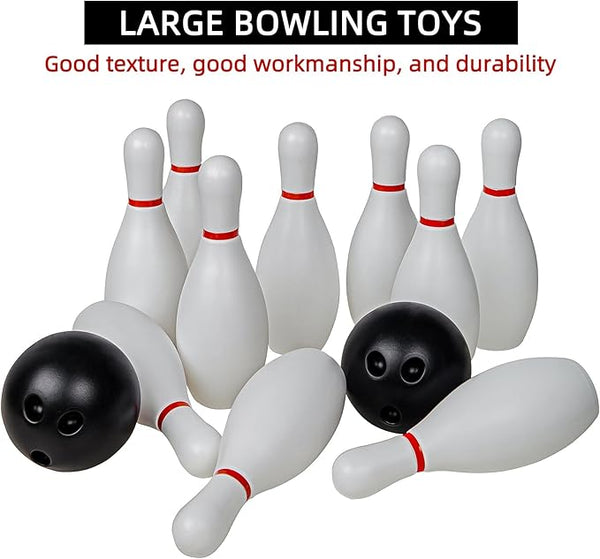 Large Kids Plastic Bowling Set Indoor/Outdoor Family Sports 10 Bottles 2 Balls