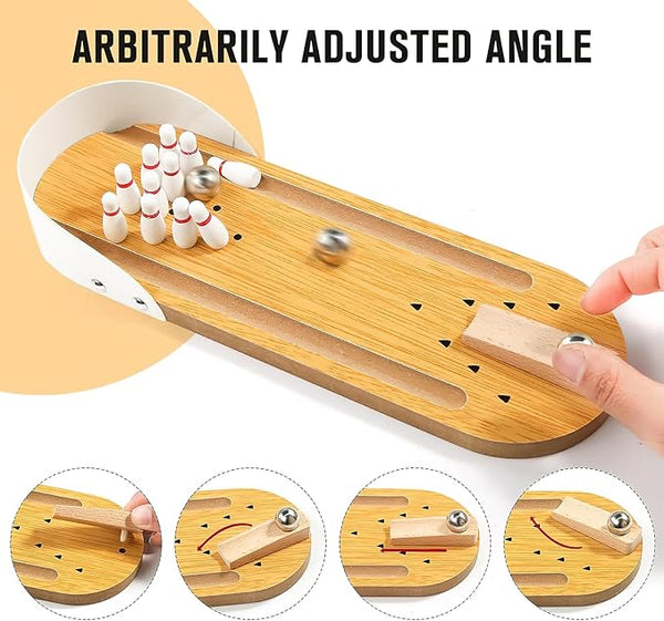 3 otters Mini Bowling Set Wooden Tabletop Bowling Game Desk Toys Desktop Bowling Home Bowling Alleys Desk Gifts for Coworkers Fun Gag Gifts