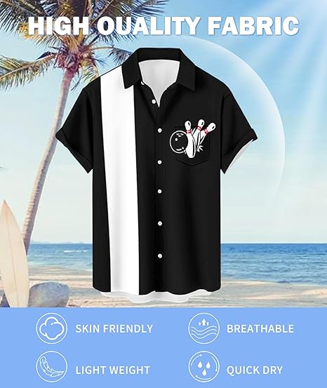 Hawaiian Bowling Shirts for Men Short Sleeve Button Down Shirt Casual Beach Summer Shirts