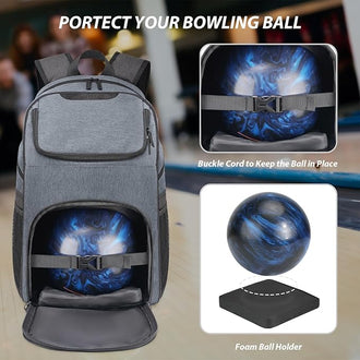Bowling Backpack - Single Ball Bag with Shoe Compartment & Protective Foam Padded Fits Shoes Up to US Mens Size 16