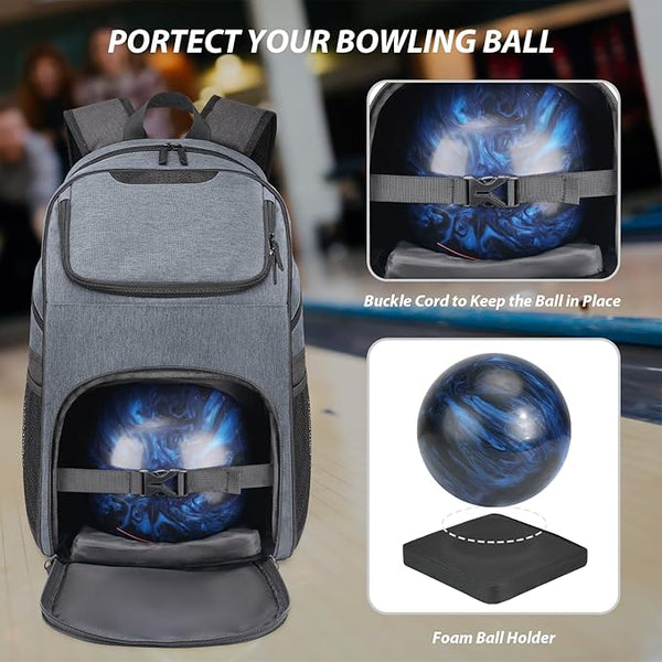 Bowling Backpack - Single Ball Bag with Shoe Compartment & Protective Foam Padded Fits Shoes Up to US Mens Size 16