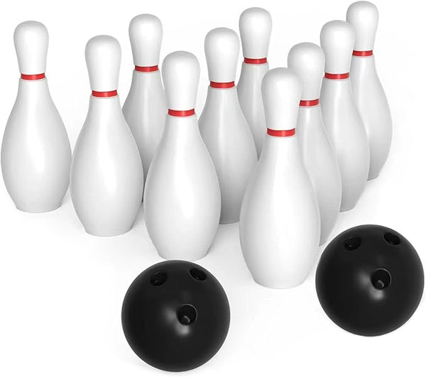 Large Kids Plastic Bowling Set Indoor/Outdoor Family Sports 10 Bottles 2 Balls