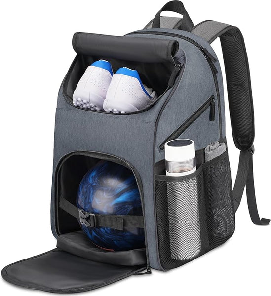 Bowling Backpack - Single Ball Bag with Shoe Compartment & Protective Foam Padded Fits Shoes Up to US Mens Size 16